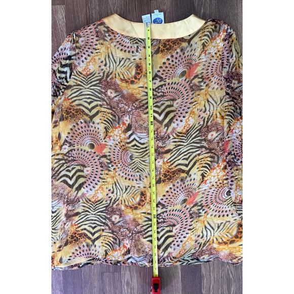 DG2 Diane Gilman Sheer Blouse Embellished Keyhole Top Animal Print L - Picture 5 of 5